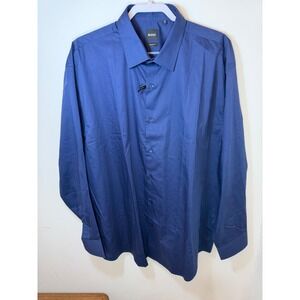 Hugo Boss Mens Regular Fit Dress Shirt Navy Blue Long Sleeve 4XL